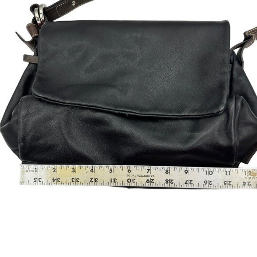 Francesco Biasia Black Leather Shoulder Bag with Brown Strap - Picture 13 of 16